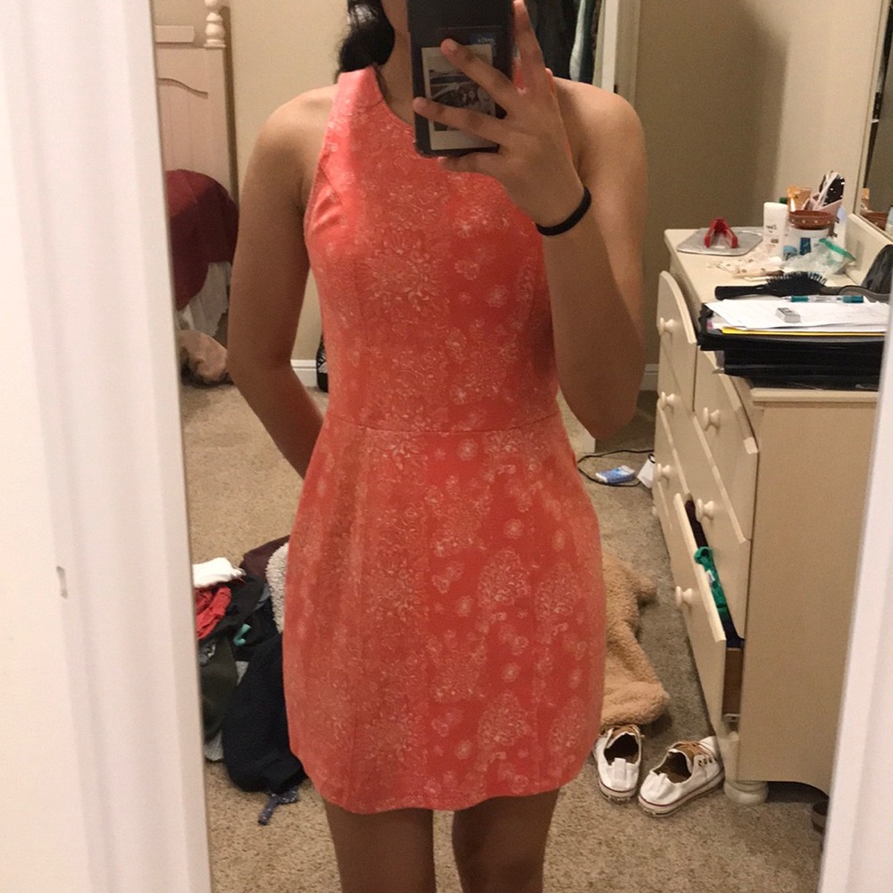 Hollister Coral Dress White Pattern Sz S